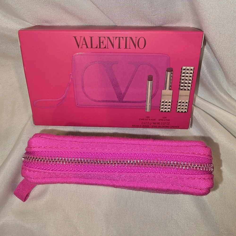 Valentino Pink Glitter V Logo Cosmetic Pouch